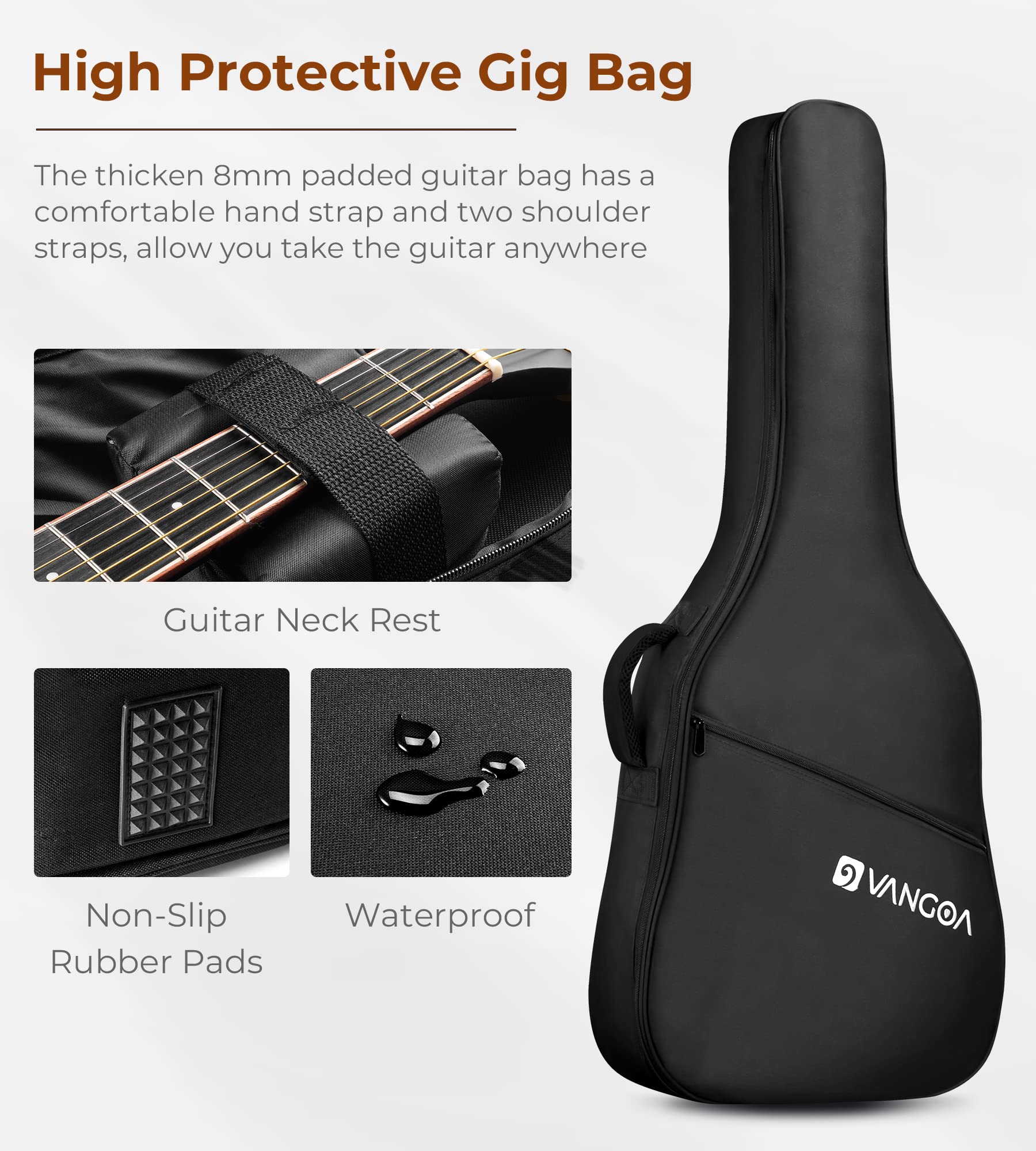 Vangoa Chitarra Elettro-Acoustica 41 Pollici 4/4 Left Handed Cutaway con 4 Band EQ Kit per Principianti