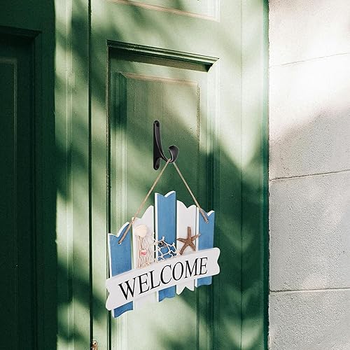 Miniatura 4 de VOSAREA Letrero de bienvenida de madera de estilo mediterráneo, colgante de pared, decorativo para colgar en la pared, letrero para puerta