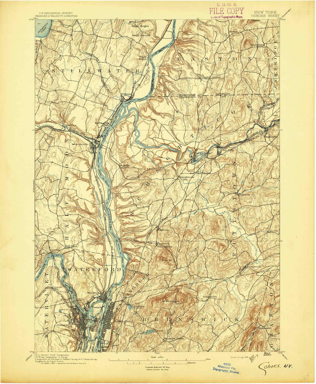 YellowMaps Cohoes NY topo map, 1:62500 Scale, 15 X 15 Minute, Historical, 1895, 20.2 x 16.6 in - Polypropylene