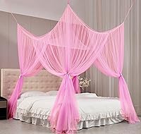 Vista 11 de Mengersi Cortinas de cama con dosel de 4 postes, mosquitero para cama tamaño Twin a Twin XL, cortinas de red para cama para camping, patio, red Negro