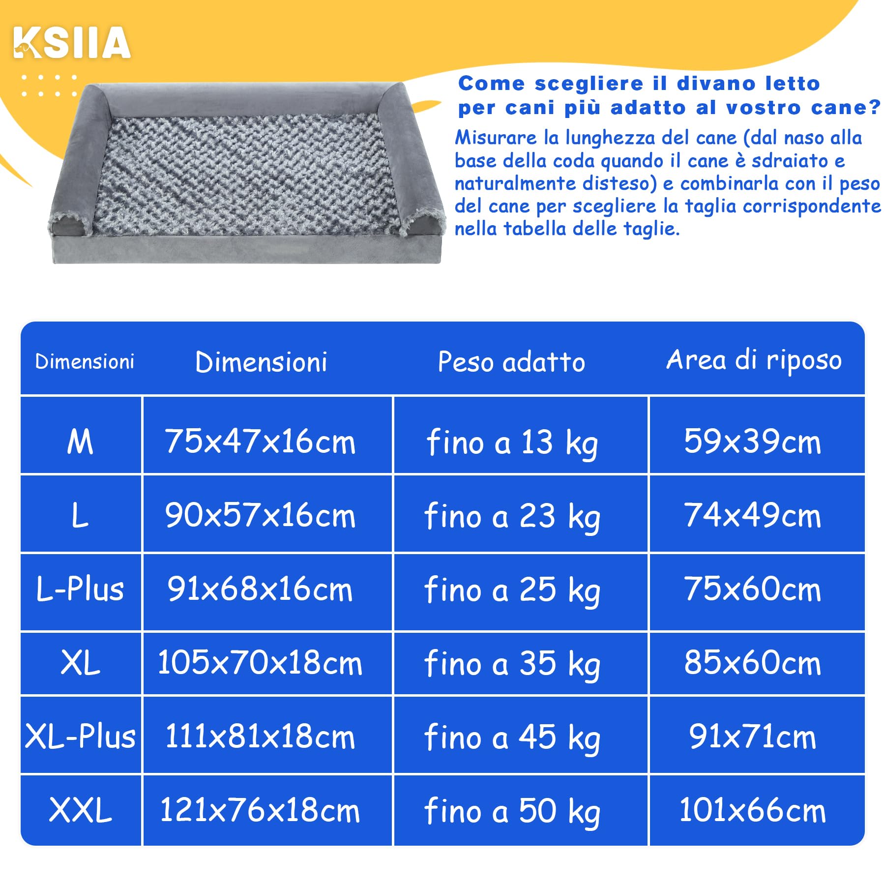 KSIIA Cuccia per Cane Interno Taglia Grande, Divano Sfoderabile e Lavabile (91x68x16cm), L-Plus Grigio