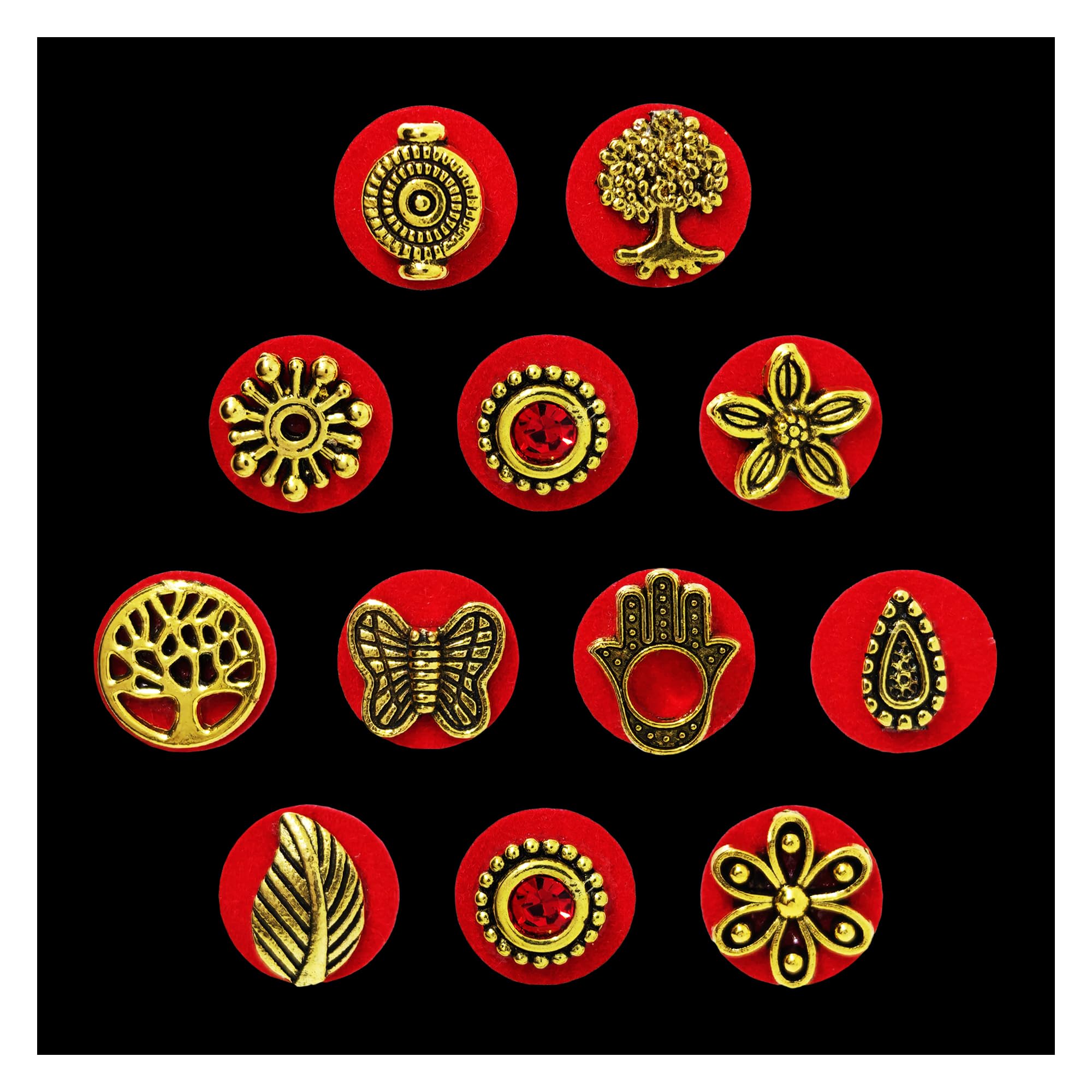Indira by Comet Busters® Premium Designer Gold Motif with Red Velvet Base Bindis For Women & Girls (12 Bindis) (CIND084) 12mm-picture-51