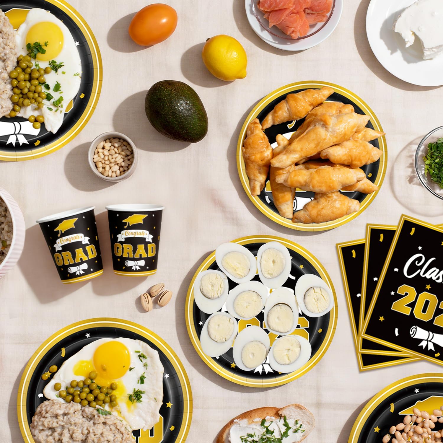 Graduation Decorations 2026 Black and Gold, Congratulations Party Favors Supplies Paper Plates Napkins Cups Tablecloth for 25 Guests, Disposable Tableware Accessories for College & Middle School