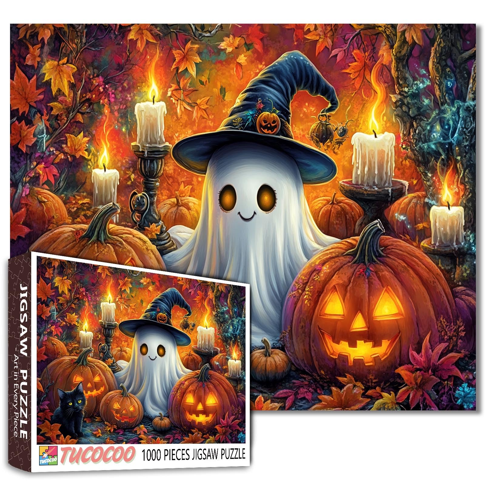 Halloween theme Jigsaw Puzzles for Adults 1000 Pieces Glowing jack-o'-lanterns，ghost DIY Puzzles for Family Activity Games festival Art Jigsaw Puzzles Home Wall Decor Craft Gifts 19.7 x 27.6 Inch