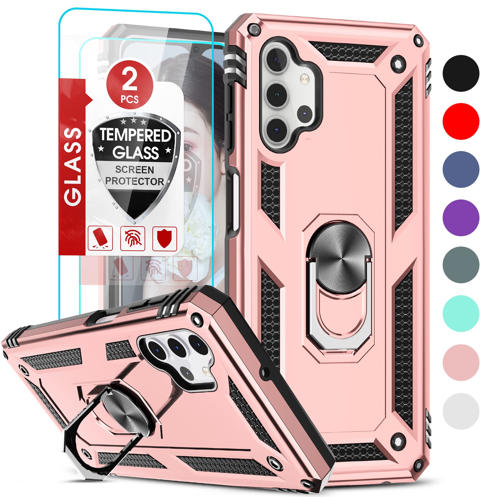 LeYi for Galaxy A32 5G Phone Case, Samsung A32 5G Case with [2 Pack] Tempered Glass Screen Protector, [Military-Grade] Magnetic Ring Kickstand Phone