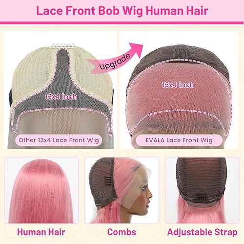 Miniatura 15 de Evala Bob Wig Human Hair Black Bob Lace Front Wig 10 inch Middle Part Short Bob Wig 13x4x1 Frontal Lace Wig #1 Jet Black Color Bob Wigs 150% Density