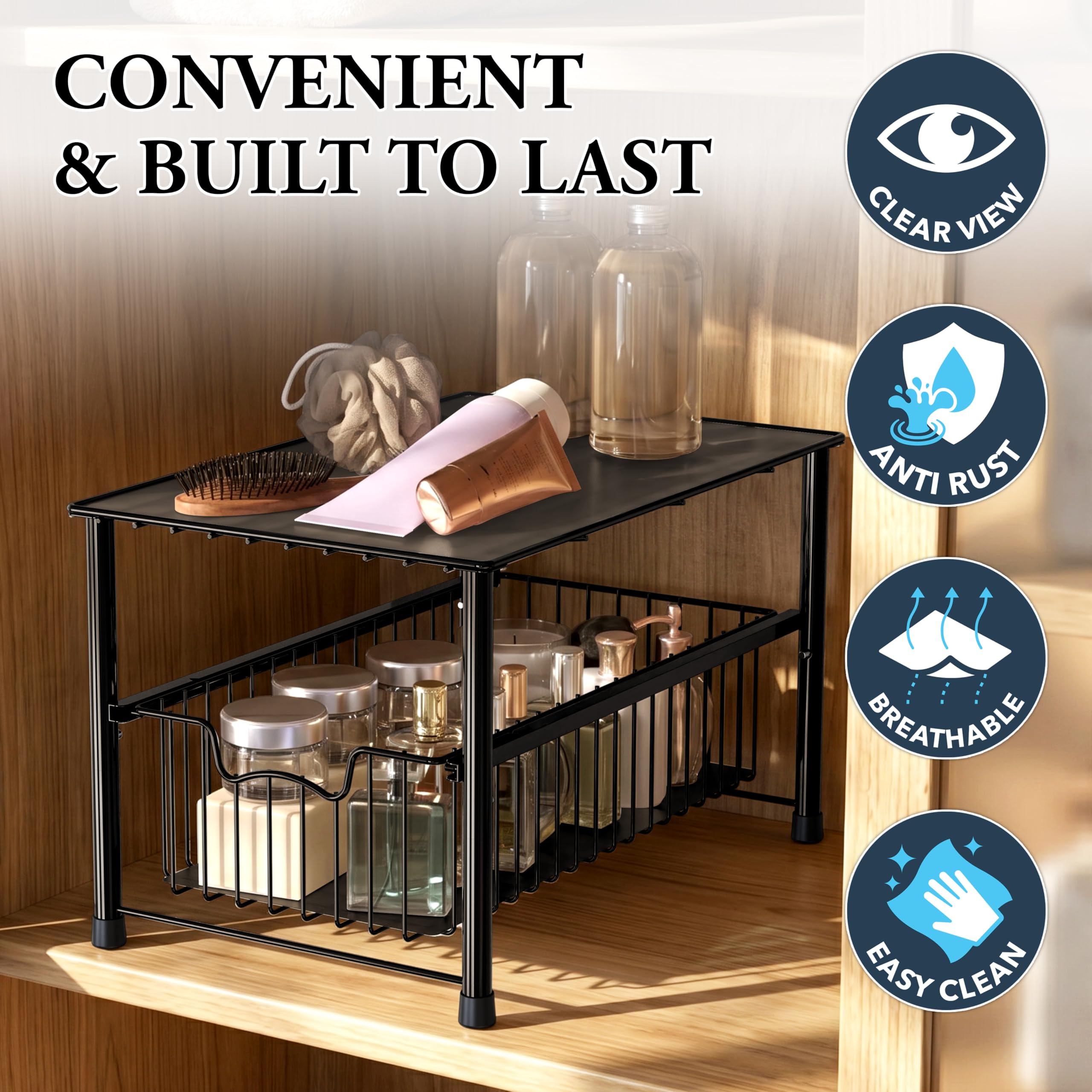 Simple Houseware Stapelbarer Unterschrank mit Schiebekorb und Schublade, Schwarz