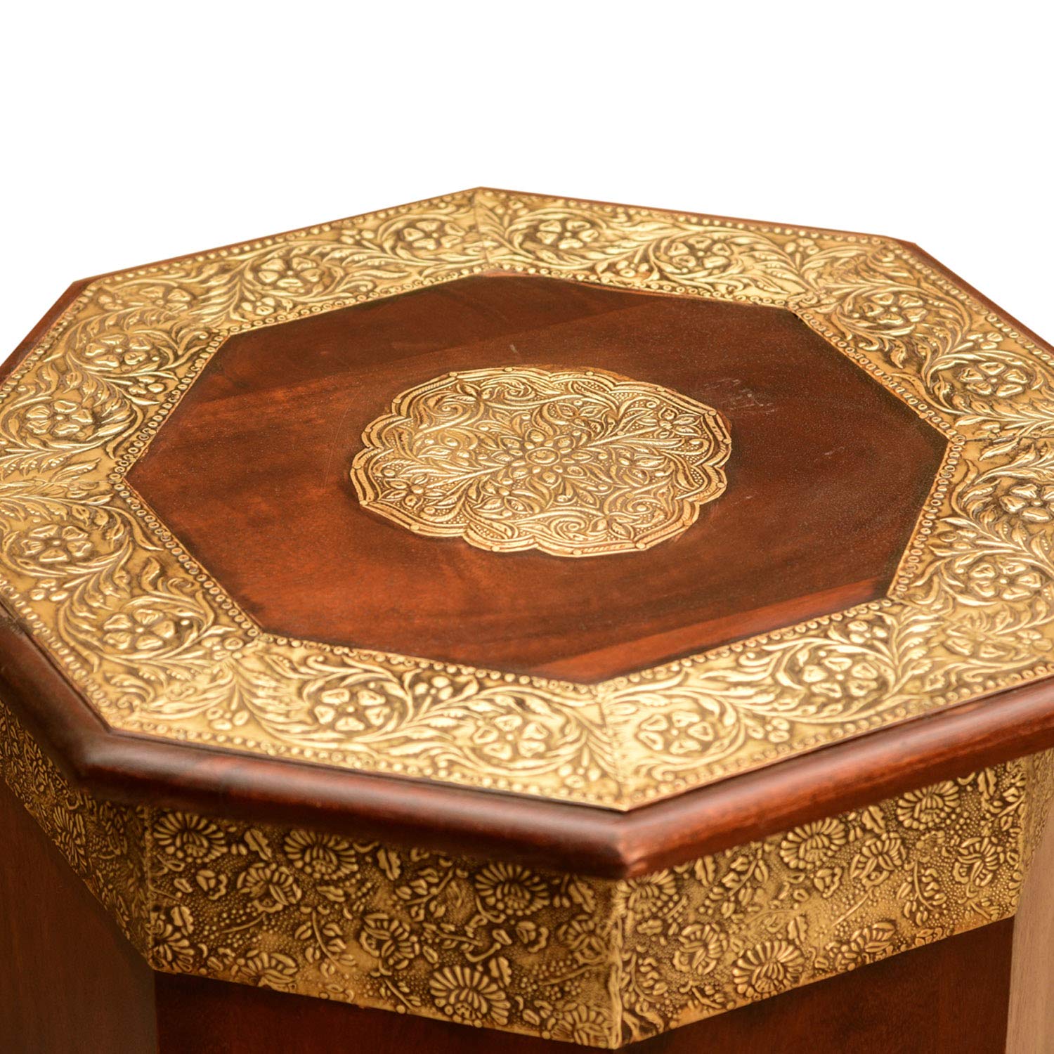 Casa Moro Oosterse bijzettafel Meena 40 cm hoogte 52 cm in rood-bruin goud van massief hout versierd met messing, Marokkaanse elegante salontafel vintage look MA79-25 Casa Moro Oosterse bijzettafel Meena 40 cm hoogte 52 cm in rood-bruin goud van massief hout versierd met messing, Marokkaanse elegante salontafel vintage look MA79-25