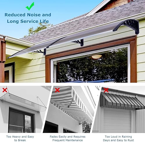 Miniatura 7 de Toldo para puerta de ventana de 80 x 40 pulgadas, cubierta de policarbonato para puerta de entrada, toldo exterior para ventana exterior, UPF 50+,