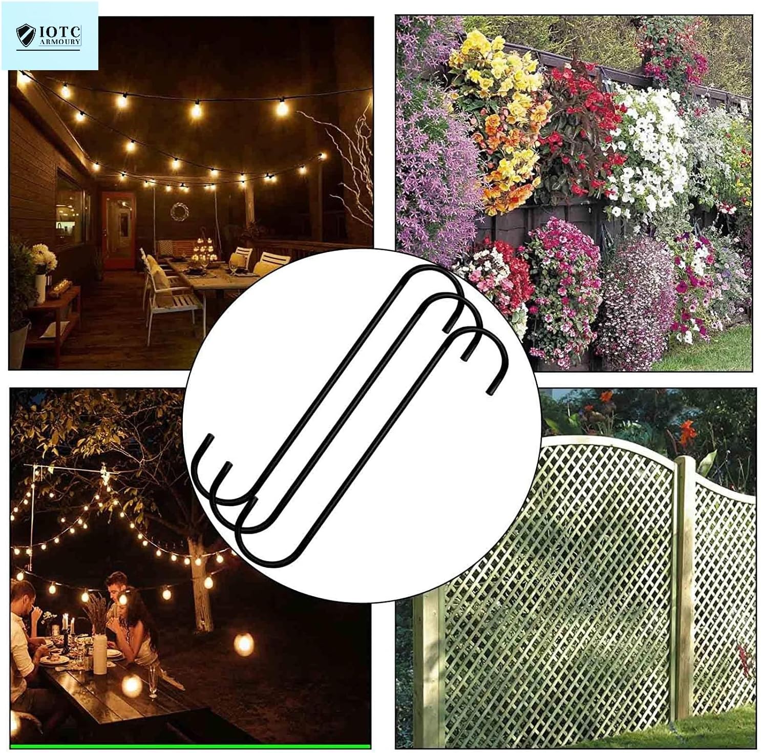 Iron Extension Hooks for Hanging Plant for Indoor Outdoor Uses, Large S Black, 5 Pack