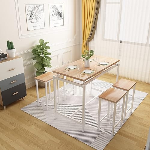 Miniatura 12 de AWQM Juego de mesa de comedor para cocina, sala de estar, bar, color marrón industrial café industrial,Negro-2,Beige (Style 2-Beige),Estilo