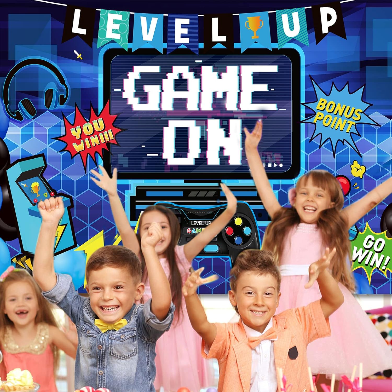 Blulu Video Game Party Decoration Video Gaming Photo Backdrop Background Birthday Photo Banner Gamer Room Decor for Game Fans Video Gamer Party Decoration Supplies (70.9 x 43.3 Inch) image 6 of 7 B08KW5S312