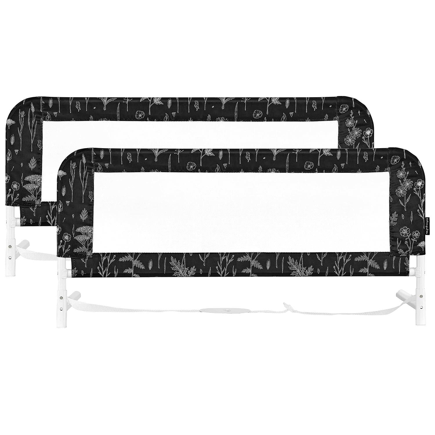 Dream On Me Lightweight Mesh Security Adjustable Bed Rail Double Pack with Breathable Mesh Fabric in Black and White