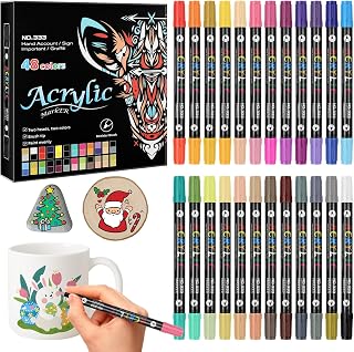 24er Set Porzellanstifte mit Doppelspitze in 48 Farben, Keramikstifte & Glasmalstifte Spülmaschinenfest Nach Einbrennen, Acrylmarker für, Glas, Keramik, Holz, Stein & Ostern DIY Bemalen