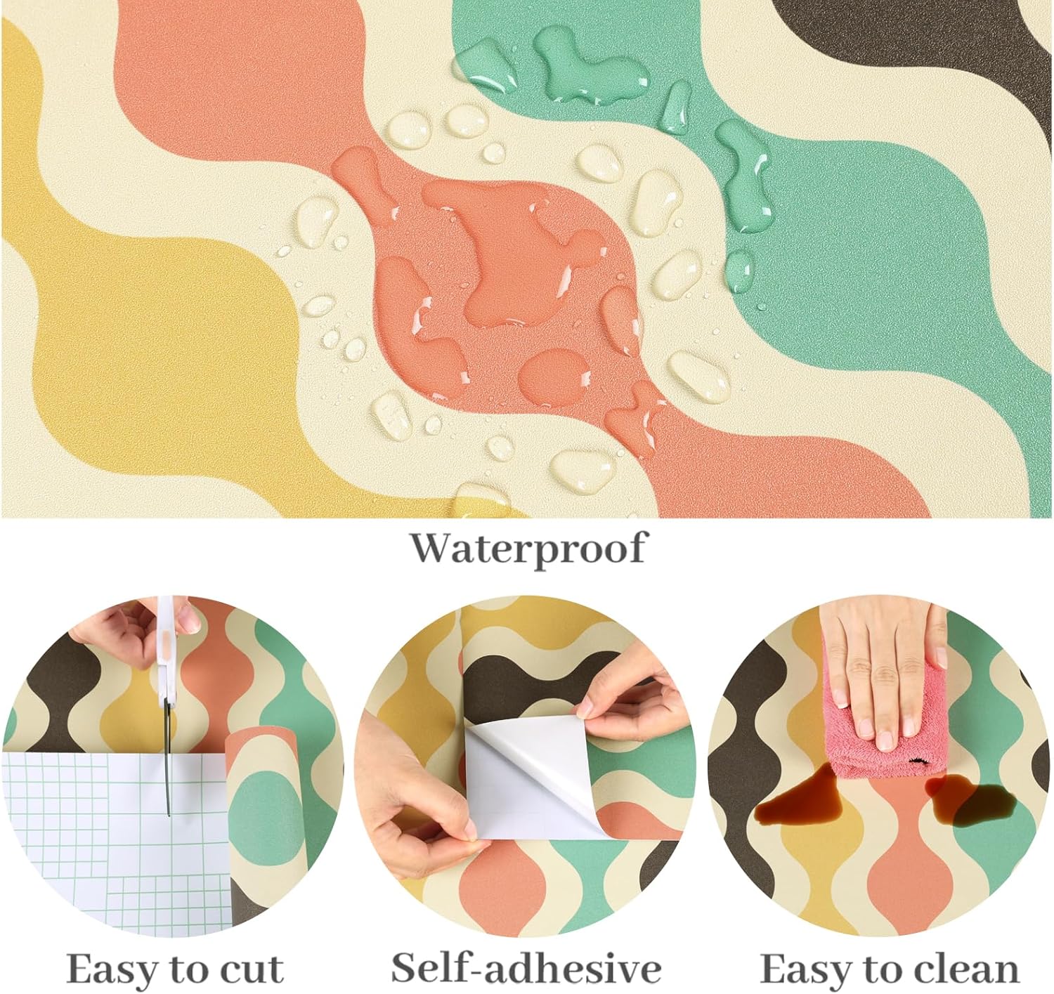 VaryPaper 17.7''x78.7'' Retro Geometric Wallpaper Peel and Stick Vintage Wave Stripe Wallpaper for Bedroom Accent Wall Self Adhesive Art Deco Wall Paper Decorative Striped Contact Paper for Cabinets