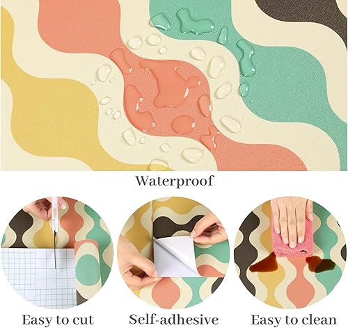 Miniatura 5 de VaryPaper Papel tapiz geométrico retro de 17.7 x 78.7 pulgadas, para despegar y pegar, papel tapiz vintage con rayas onduladas para dormitorio,