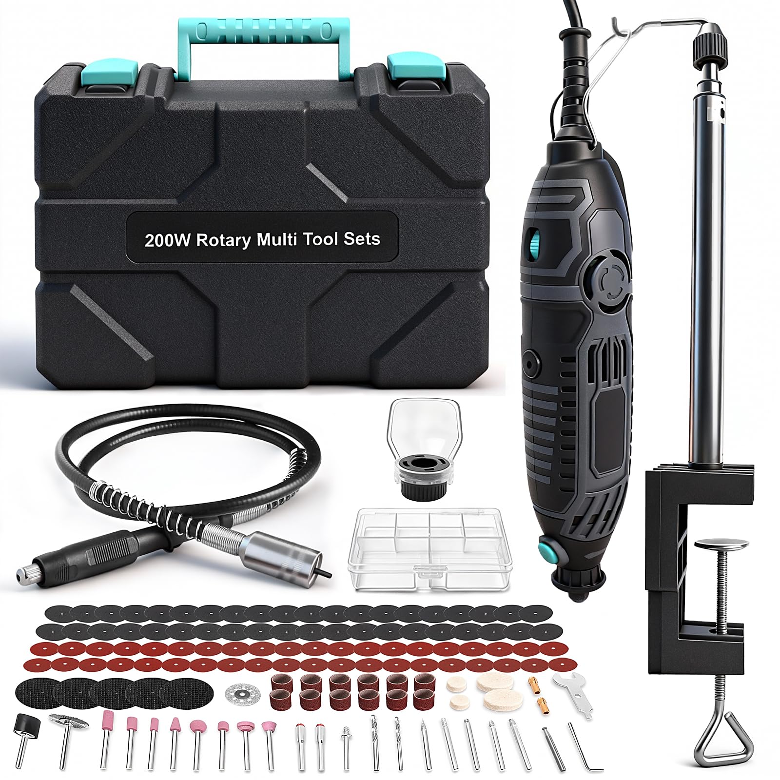 200W Power Rotary Tool Kit with Stand, 129 Pcs Multi-Tool Set for Wood and Metal, Mini Grinder, Drill and Sander with Flexible Shaft for Carving