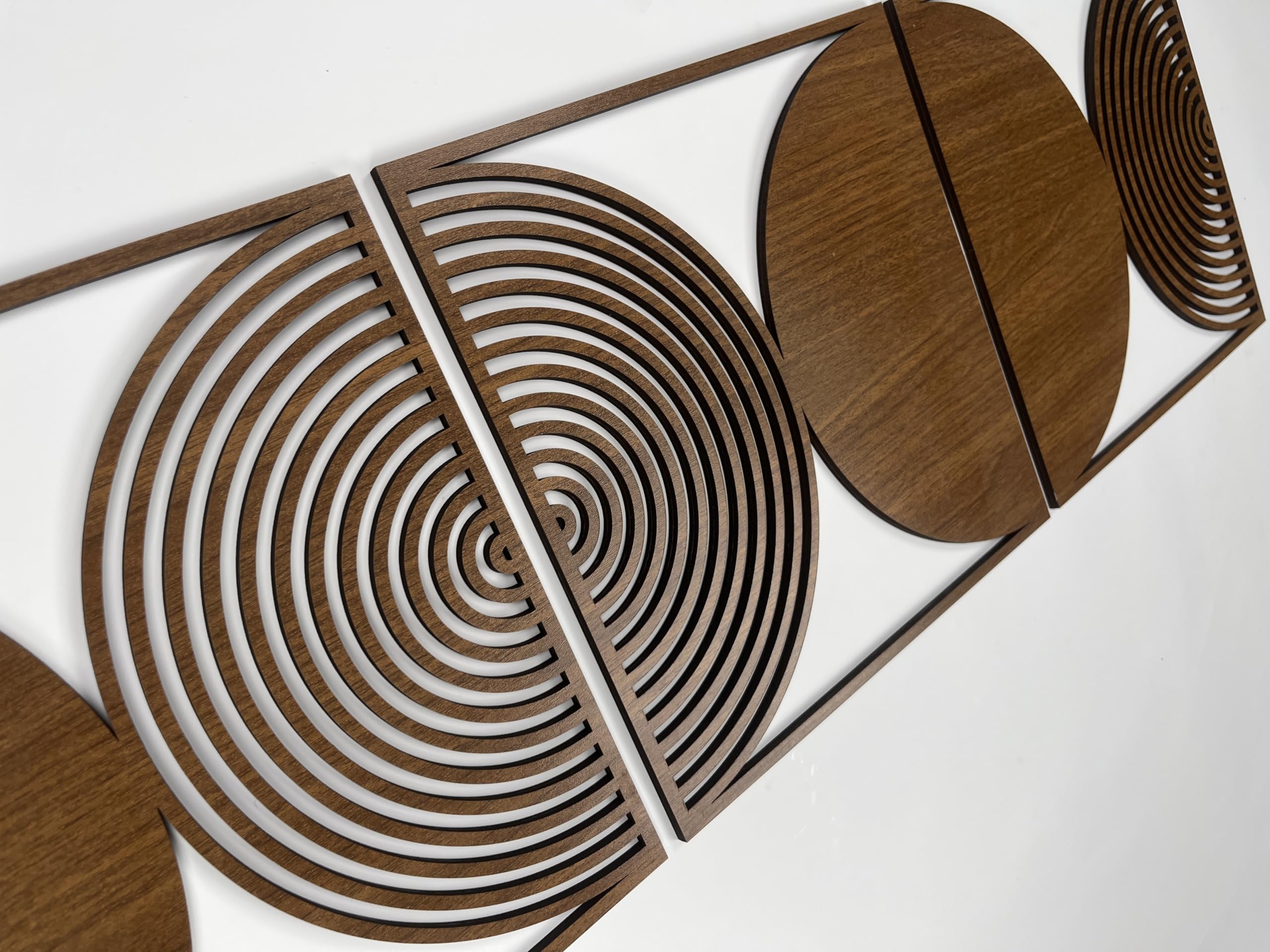 Geometrische Holz-Wandkunst, groß, moderne Wanddekoration, runde Paneele für Schlafzimmer oder Wohnzimmer, rustikaler Boho-Holz-Wandakzent #59