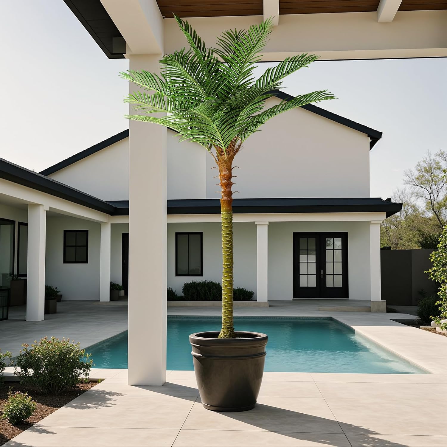 Fake Palm Tree, 8ft Artificial Phoenix Palm Tree Tall Tropical Tree with Adjustable Leaves & Planter, Outdoor Indoor Faux Trees for Living Room/Patio/Poolside/Yard Decor - Image 7