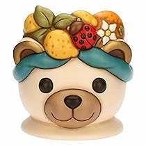 THUN, Cachepot Teddy Corona con Limoni e Coccinella Ella in Ceramica Decorata a Mano, Versione Grande, Idea Regalo, 19.3 x 23.3 x 22 cm h