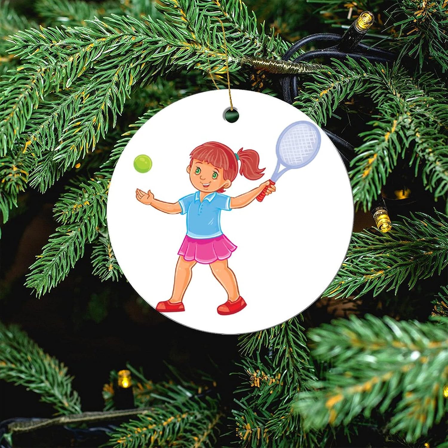 Little Girl Personalized Photo Christmas Ornament Custom High School Sports Activities Player Team Picture Keepsake Ceramic Xmas Tree Decoration Round 3 Inch Set of 4