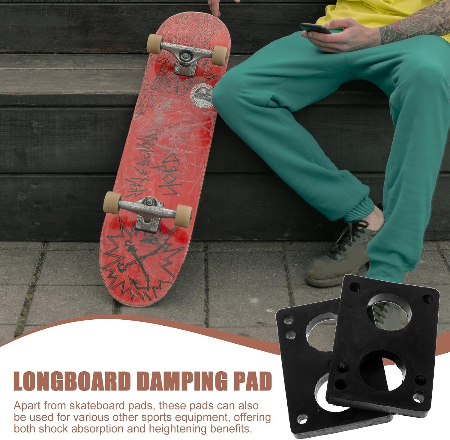 UPKOCH Skateboard Riser Pads 10mm Pu Shock Absorber Bushings 2pcs Skateboard Accessories Sturdy Damping Pads for Four-Wheel Longboard and Cruiser Use