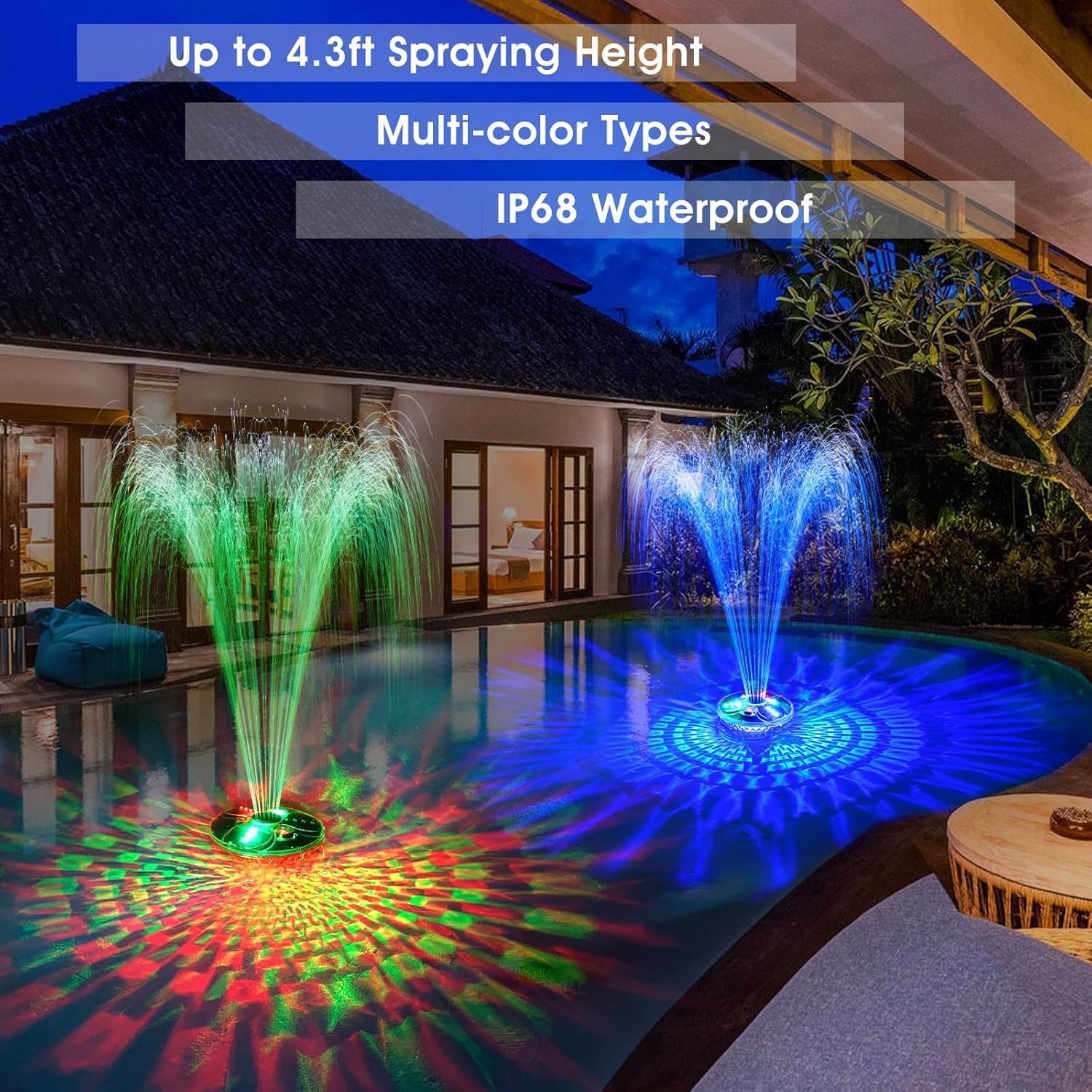 Upgraded Pool Fountain with Remote,2026 Floating Pool Fountain with Lights,Above Ground Pool Water Fountains Pump with Anchor,Swimming Pool Fountains for Inground Pool-1PC(Blue)
