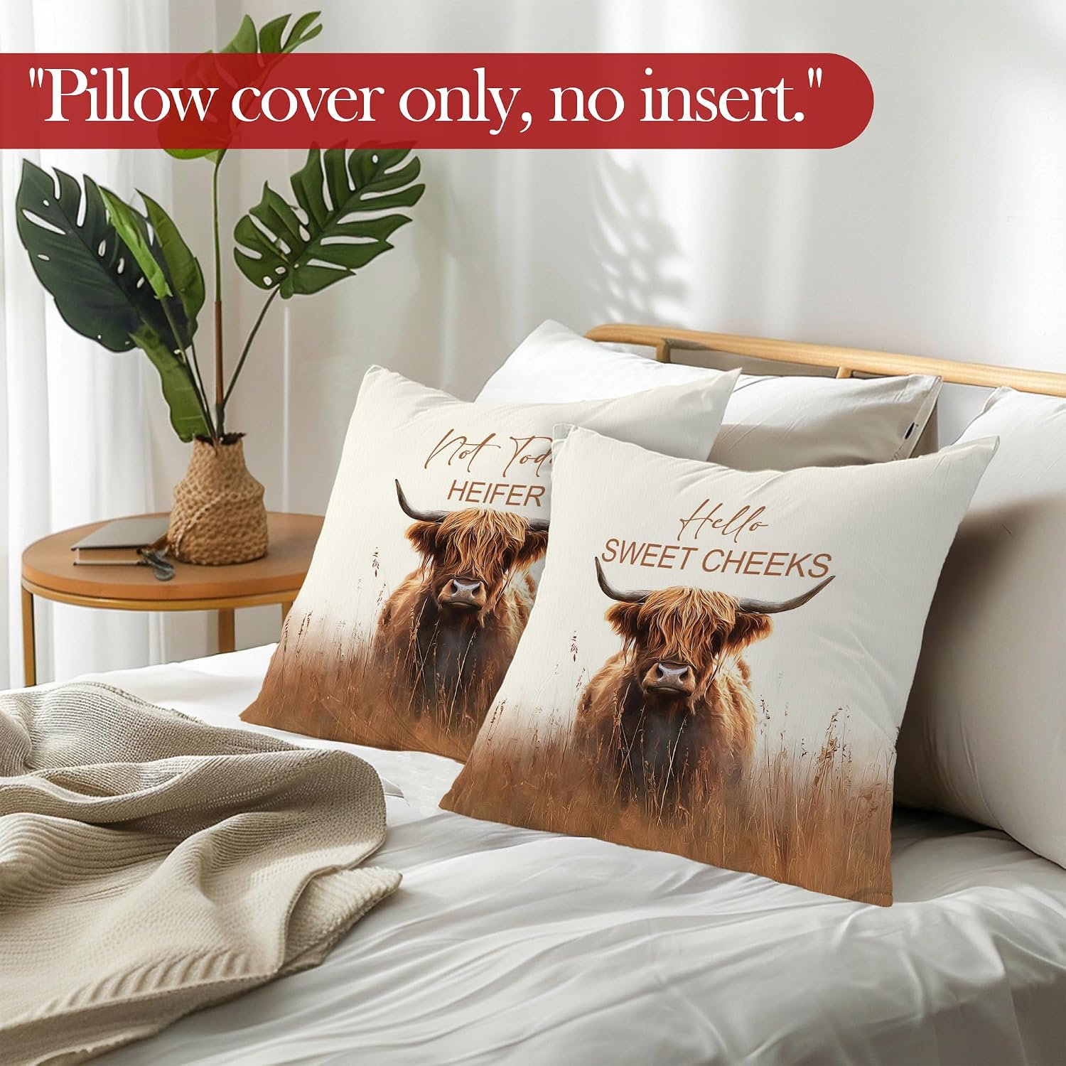 Vintage Country Highland Cow Throw Pillow Covers, Farmhouse Cow Decor, Rustic HighlandCow Decorative Pillowcases Cushion Cases for Home Bedroom Decor, 18x18 Pillow Covers Set of 2 image 5
