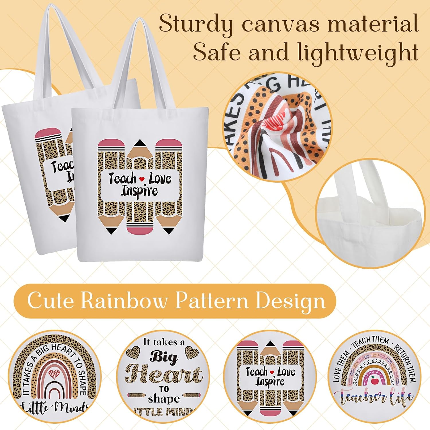 Amylove 8 Pcs Teacher Appreciation Gifts Canvas Tote Bags Bulk Thank You Teacher Bag Rainbow Inspirational Handbag