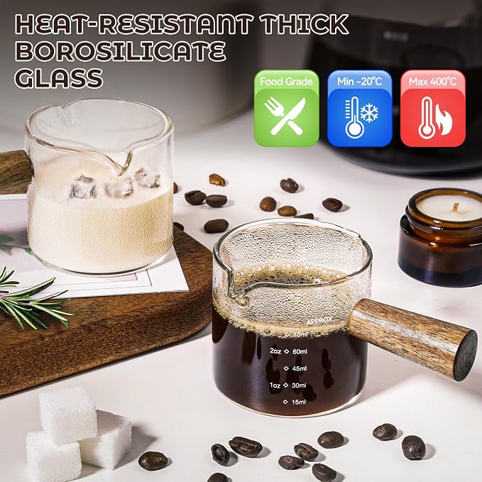 Set 2 vasos medidores espresso vidrio borosilicato 75 ml miniatura 4