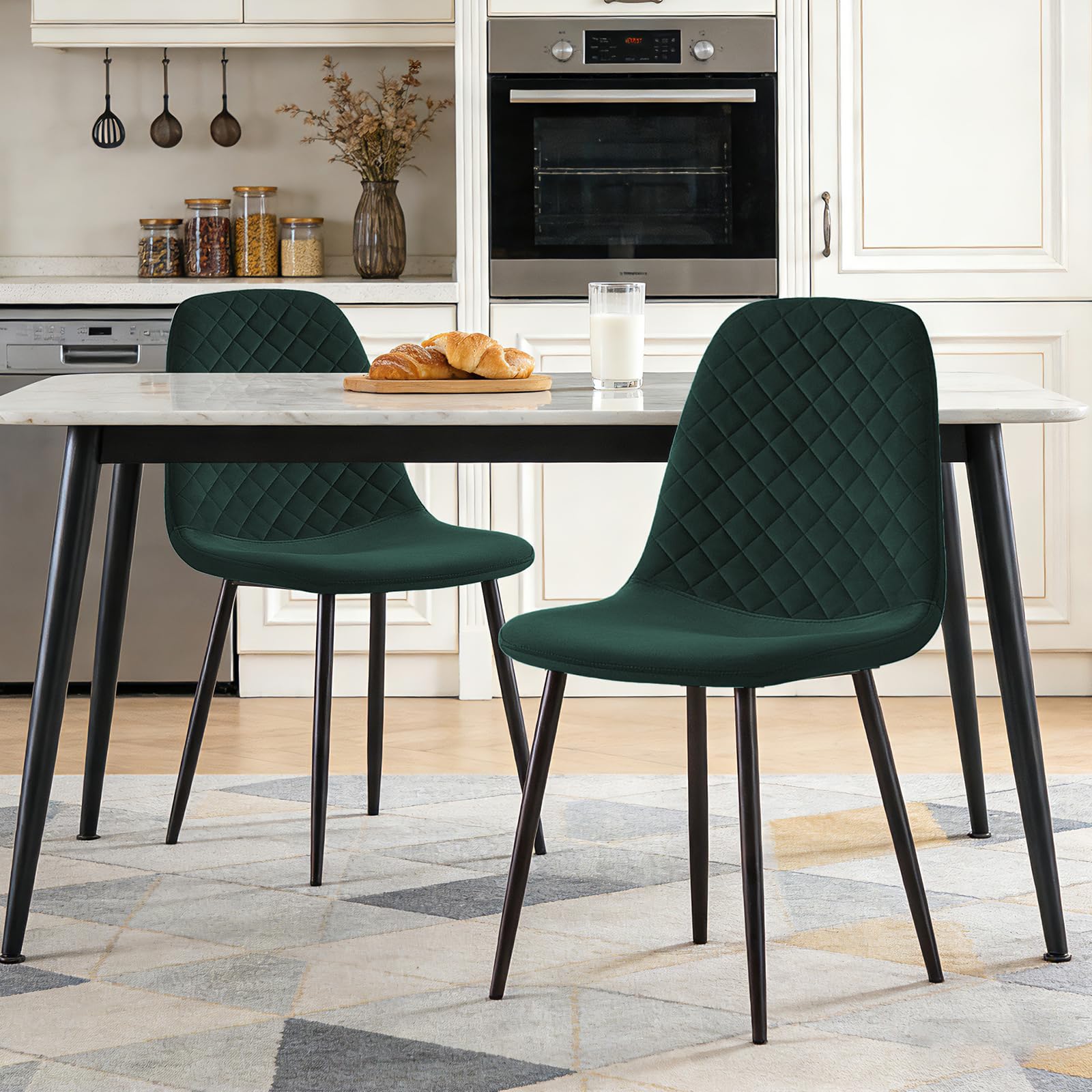 JaHECOME Dark Green Dining Chairs Set of 2 Velvet Fabric Upholstered Seat Living Room Chairs Metal Legs for Kitchen Lounge Home Office