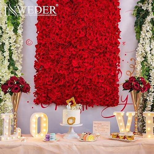 Miniatura 3 de Panel de fondo floral para pared de flores, 12 piezas de decoración de fondo de pared de flores rojas, plantas artificiales 3D para pared,