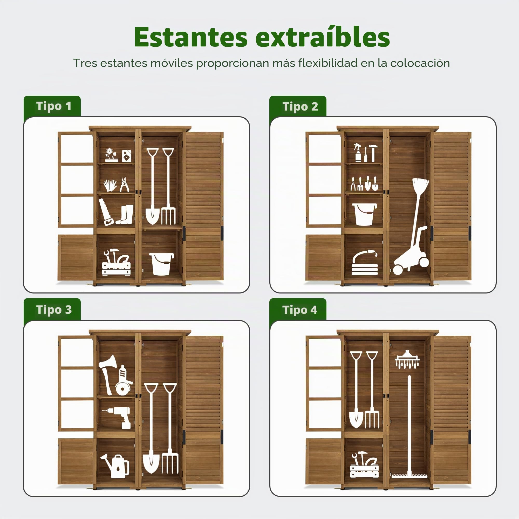 M MCombo Armario de jardín Caseta de jardín de Madera Resistente a la Intemperie, caseta para Herramientas Jardín Exterior Impermeable, para Exteriores Balcón Terraza, 55×110×175 cm, 0130D (Natural)