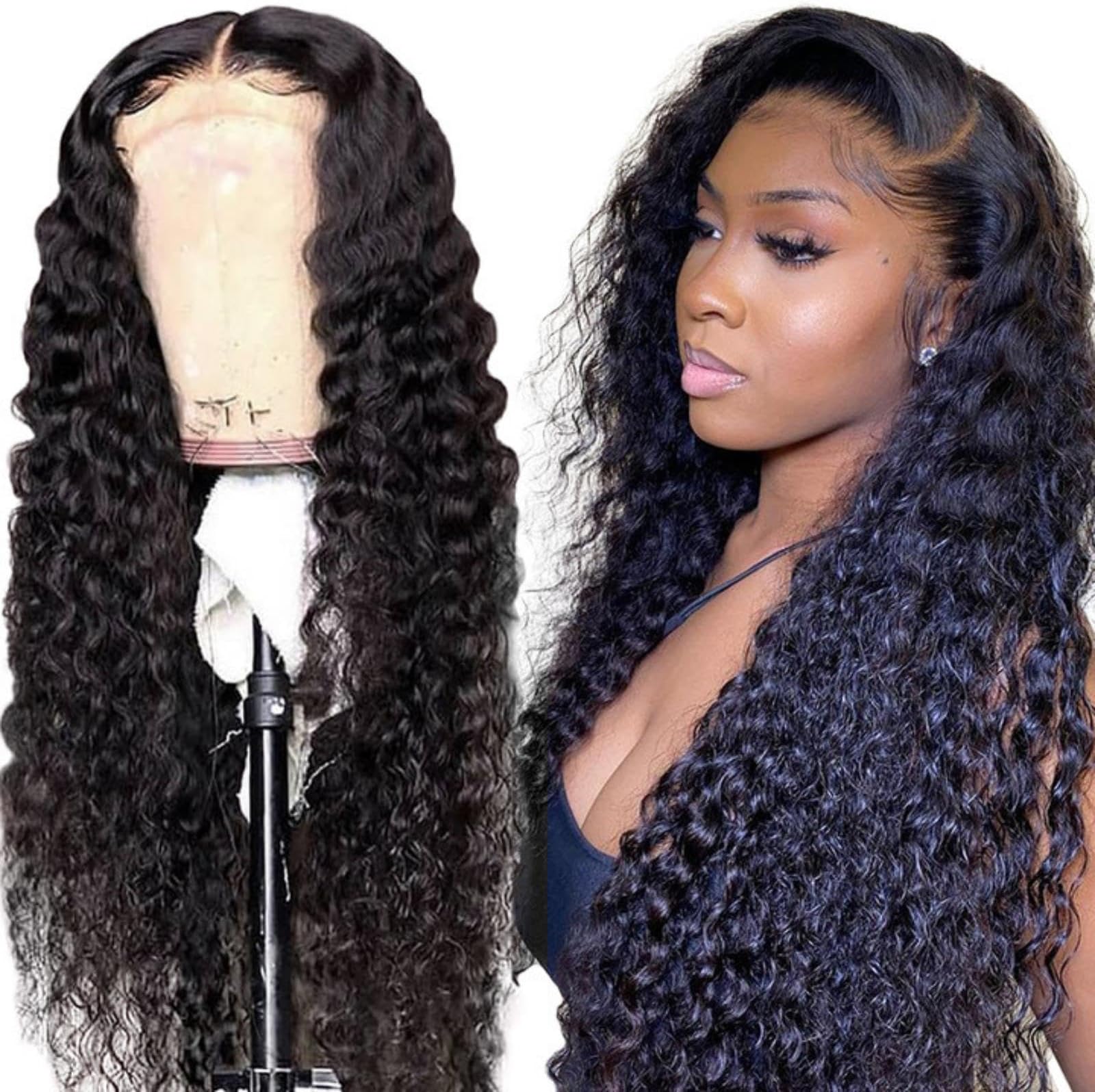 SHINEWIGHAIR7x5 HD Lace Front Wigs Human Hair Pre Plucked Bleach Knots Human Hair Wigs for Black Women Curly Wave Glueless Transparent Lace Front Wigs With Baby Hair (24 inch, 7x5 Curly Wave Wigs)
