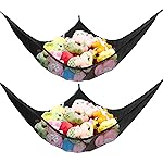 Jumbo Toy Net Hammock for Stuffed Animals KoHuiJoo Wall Sling Corner Extra Large Kids Children Mesh Toy Net Organizer (Black 2 Pack, 70 inch)