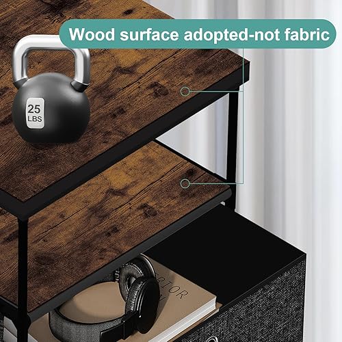 Miniatura 4 de VASICAR Mesita de noche de 3 cajones con estantes, cómoda de tela pequeña, mesa de lado, organizador de armario, unidad de torre de almacenamiento