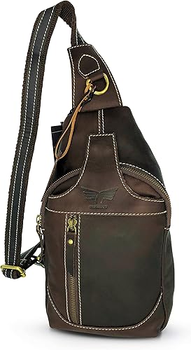 Bolso bandolera de cuero cruzado Mochila casual Mochila Pecho Hombro Multiusos Diseño atemporal Pequeños Hombres, Marrón oscuro, Bolsos cruzados