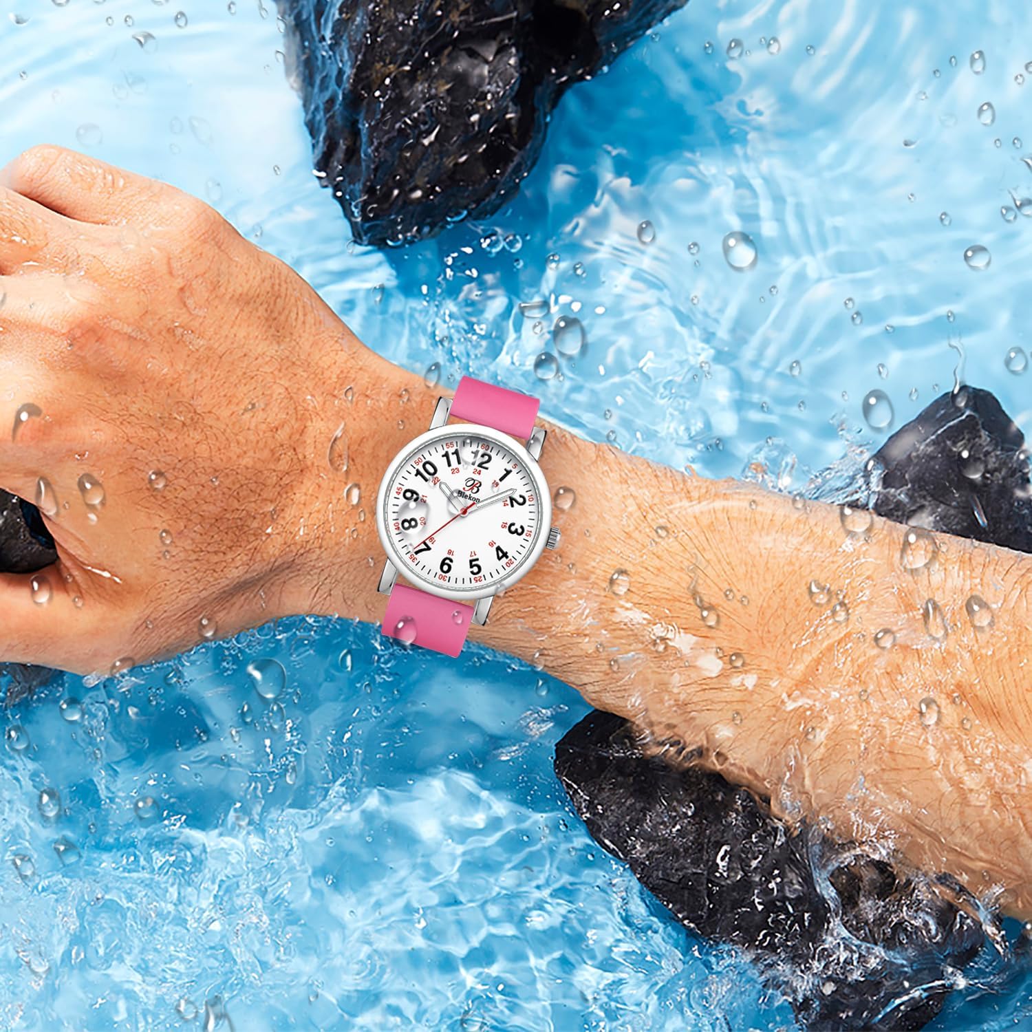 Blekon Original Nurse Watch with Second Hand – Nursing Student Essentials Work Watches for Women, Clip-On Analog Wristwatch for Nurses & Medical Students with Sweeping Secondhand (White/Pink)