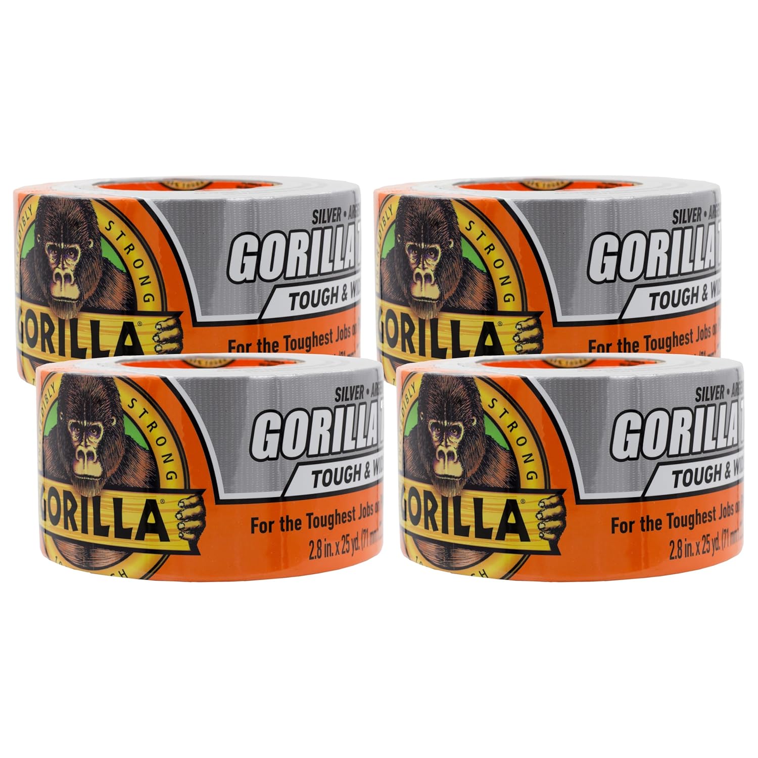 Gorilla Tape Tough & Wide, Silver, 2.88" x 25 yd (4 pack)