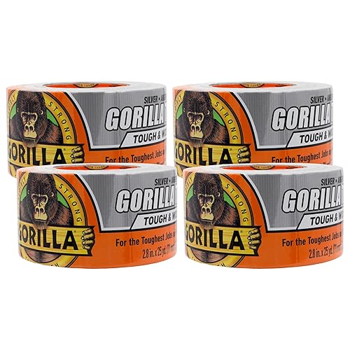 Miniatura 1 de Gorilla Cinta adhesiva resistente y ancha, 2.88 pulgadas x 25 yardas, color plateado, (paquete de 4)