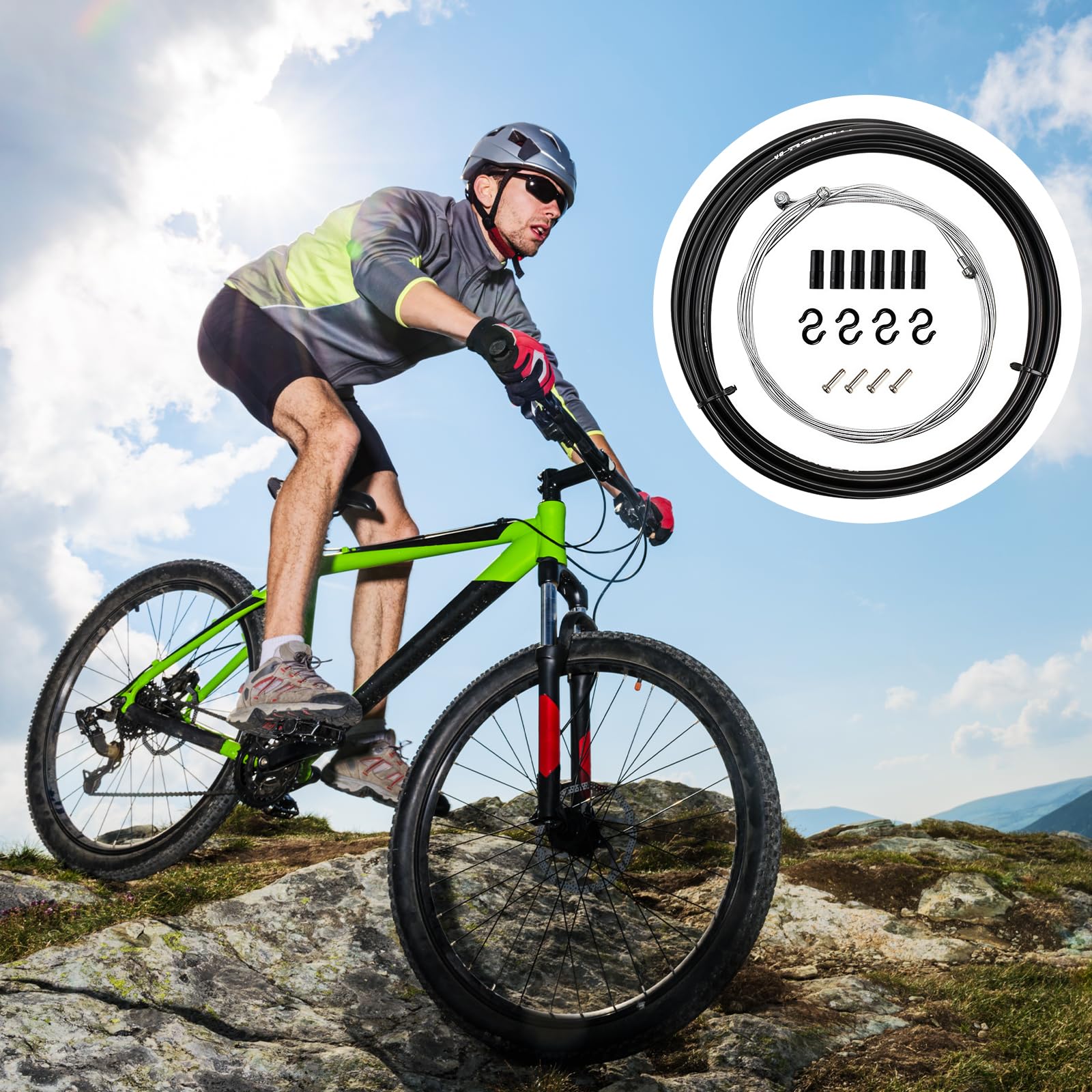 HIKPACKER Linka hamulcowa do roweru, 2,5 m, uniwersalny zestaw | Zestaw linek zmiany biegów, Osłona i hamulec, Standardowy zestaw osłon kabli