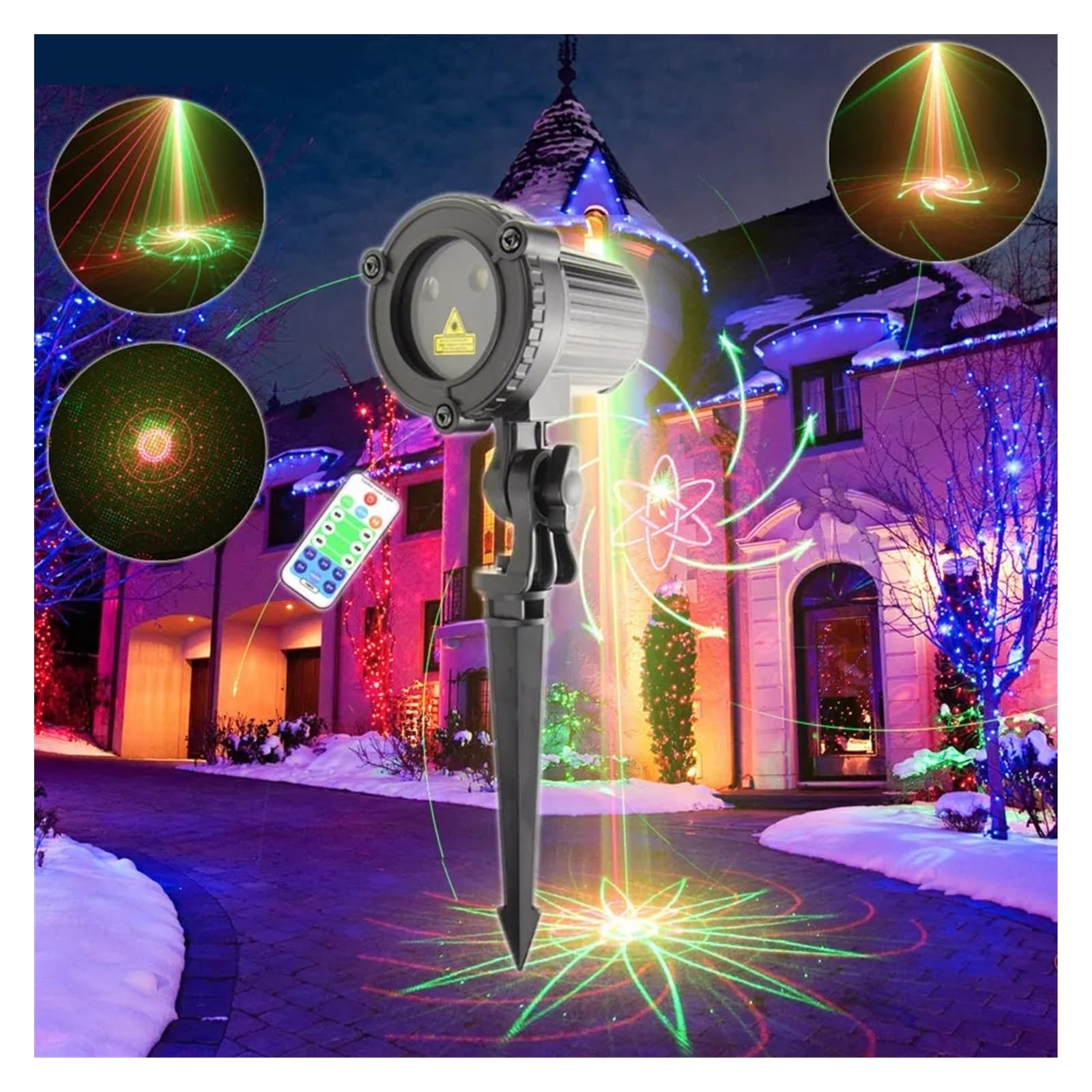Projektor Weihnachten, Outdoor IP65 R&G Moving 32 Muster Projektor Fernbedienung Weihnachtsfeier Wand Baumhaus Garten Landschaft Licht B203N7