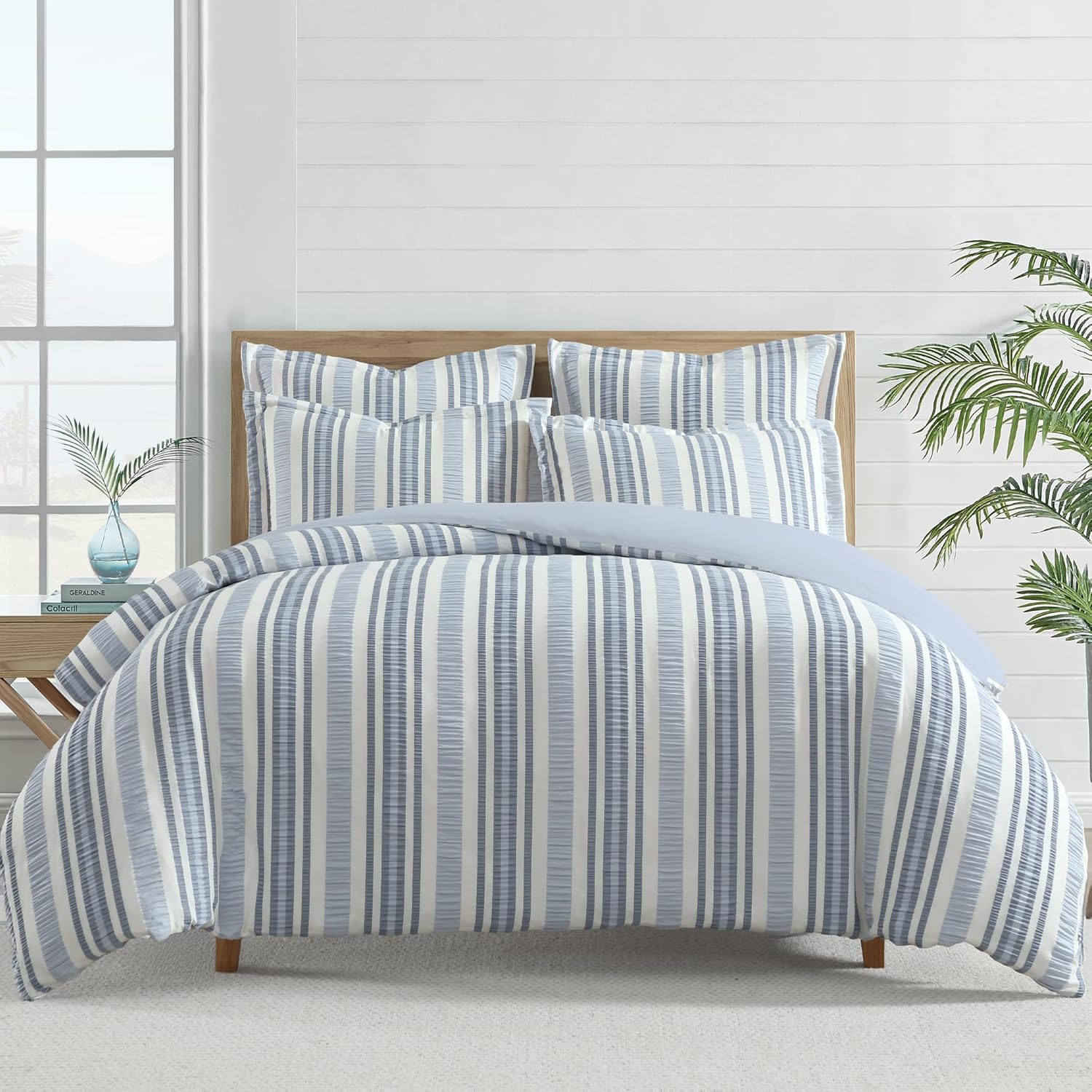 Levtex Home Seaside Stripes Textured Twin XL/Twin Comforter Set (68x88in) with 1 Pillowcase (26x20in) - Coastal Stripe - Blue, White - Polyester Twin Size Comforter Set - Lofty, Soft, Pre-Washed