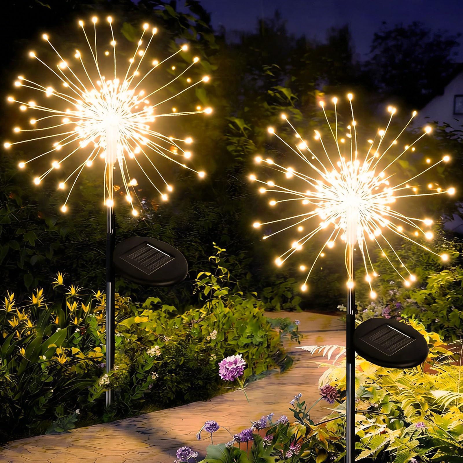 Redefun Solar Fireworks Lights for Outside 2 Pack 120 LEDs Solar Garden Decor, 8 Modes Tall Sparkler Light Outdoor Waterproof Starlit Starburst Lights for Yard Flower Bed Lawn Pathway Decorations
