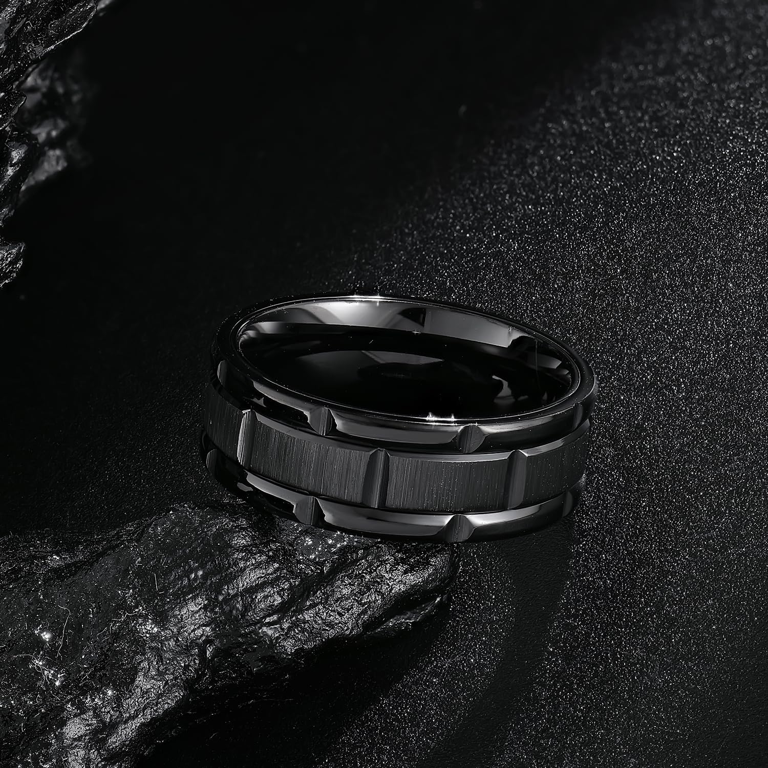 Titanium Steel Ring for Men Brushed Minimalist Engagement Wedding Band Ring, Silver/Black 8mm Width Comfort Fit Size 7-12 - Image 4