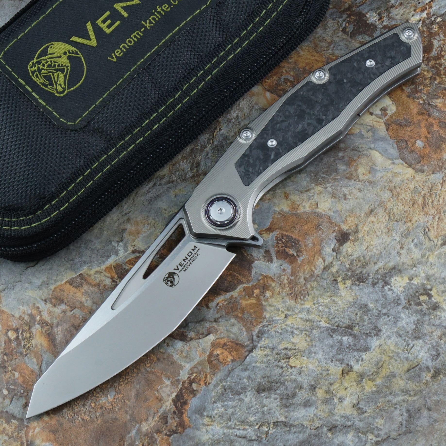 VENOM Maverick M390 Blade Collection Folding Pocket Knives Titanium Carbon Fiber Handle