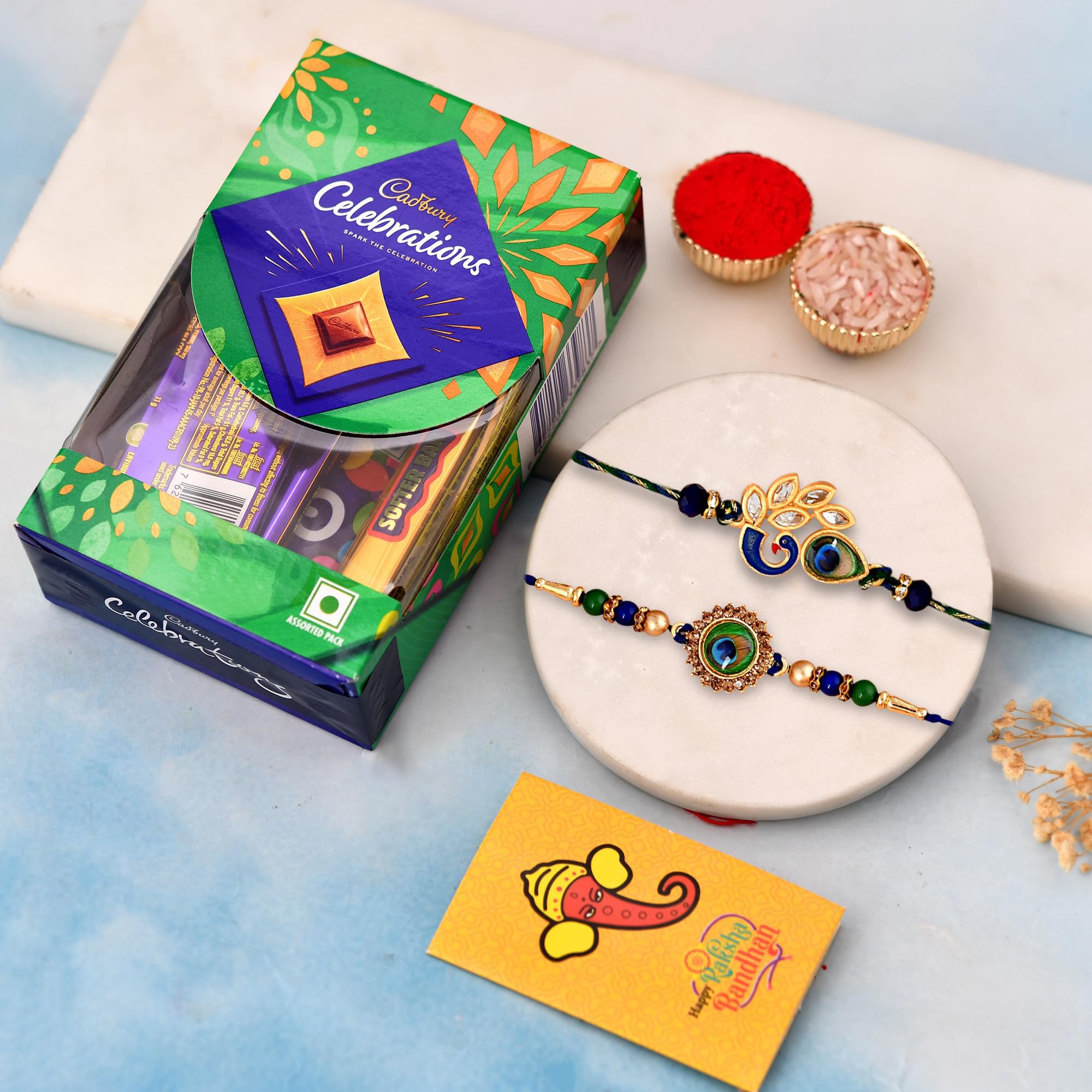CraftVatika Rakhi Chocolate Combo for Brother | Rakhi Set of 2 | Pooja Coin | Cadbury Chololate Pack | Rakhi with Gift for Men Boy Bhaiya Bhabhi Girls Kids-picture-15