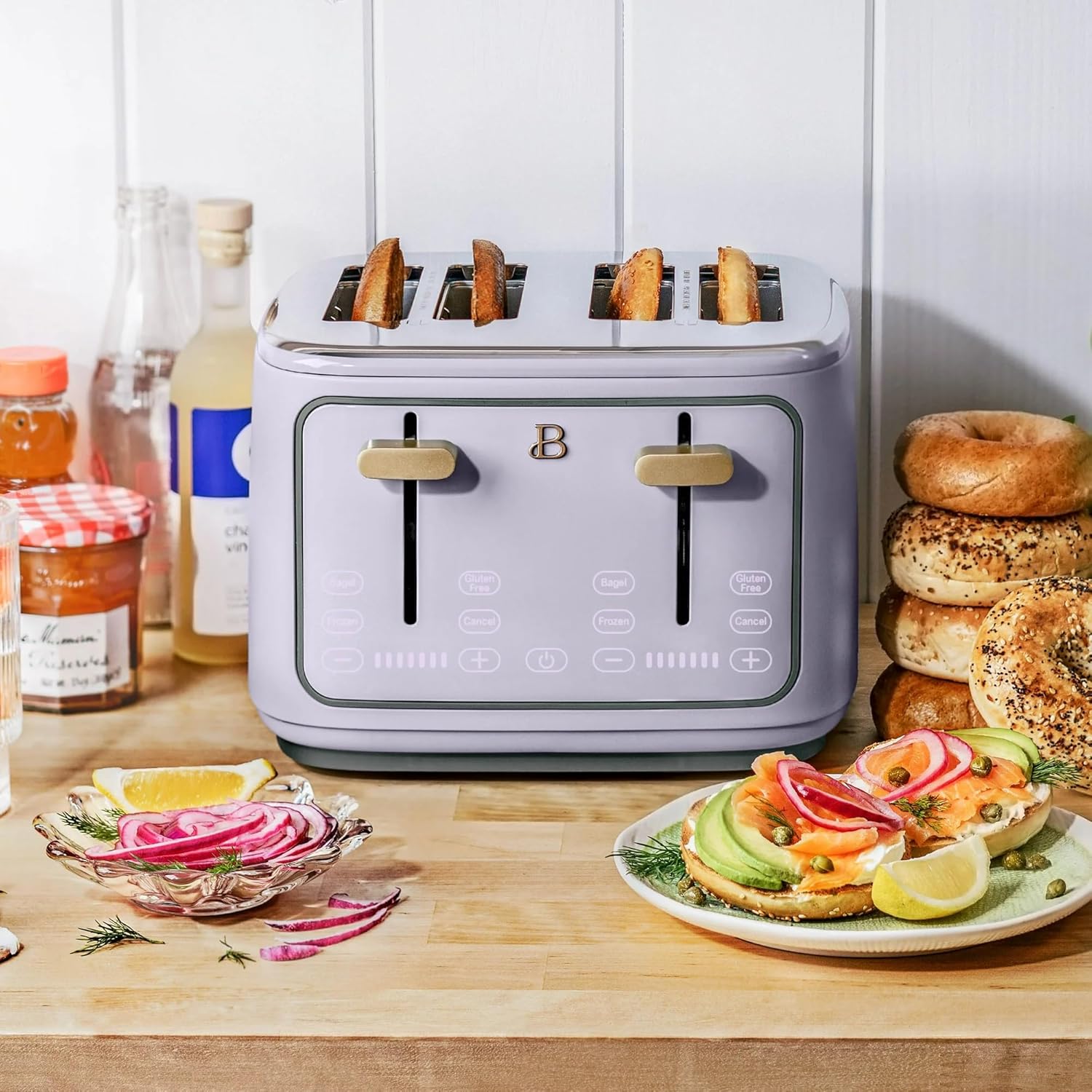 4 Slice Toaster with Touch Control Panel, 1800W Fast Heating, 7 Toast Shade Levels, Extra Wide Slots for Bagels, Removable Crumb Tray (Lavender)