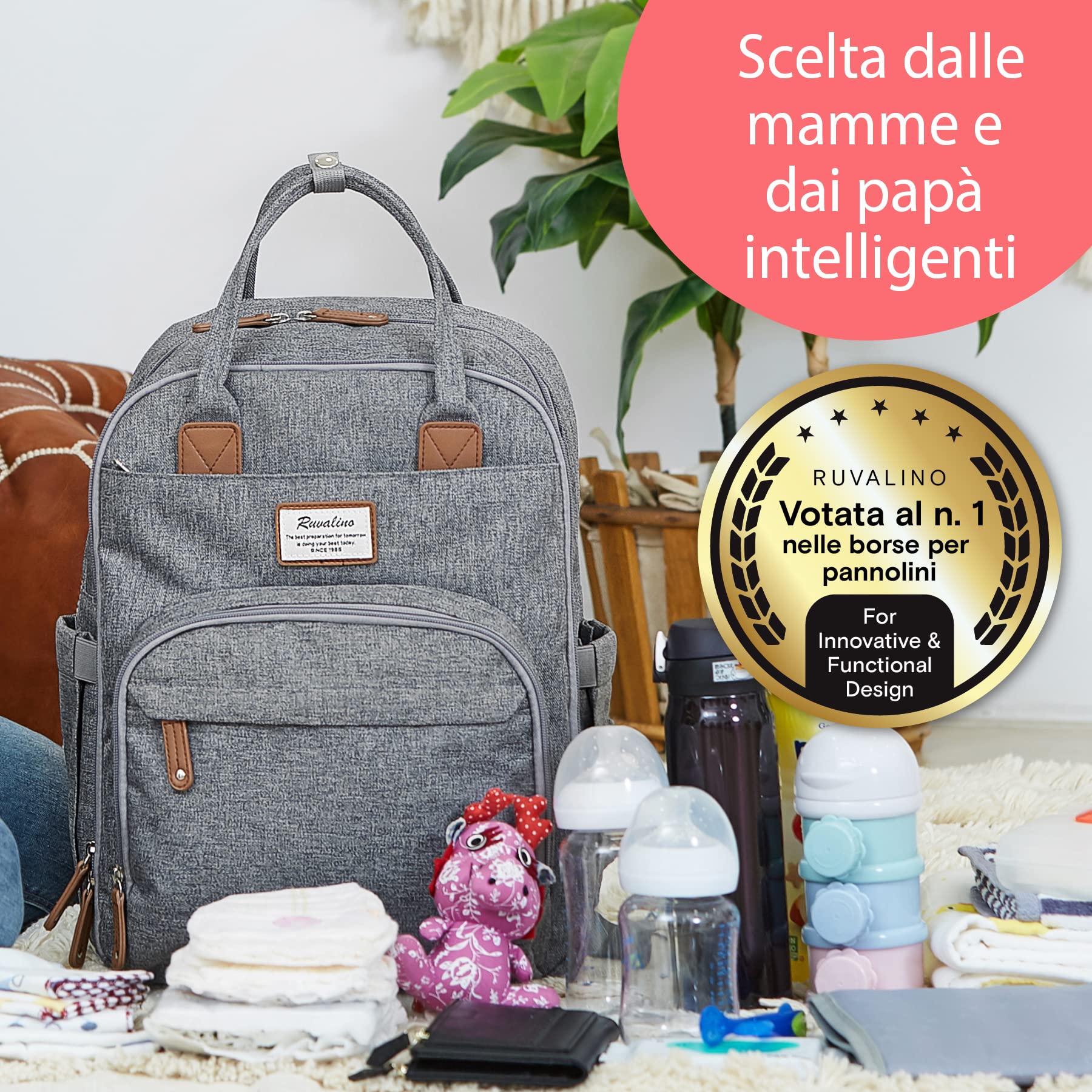 RUVALINO Zaino Fasciatoio per Mamma e Neonato Borsa Fasciatoio per Pannolini, Grande Borsa Maternità con 16 Scomparti, Include Fasciatoio Portatile, Tasca Termica per Biberon
