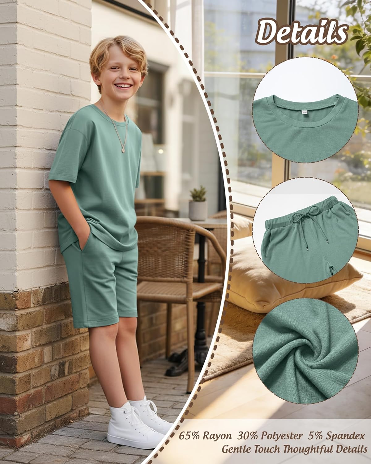 Boy's 2 Piece Outfits Set Summer Comfy Crewneck Oversized Short Sleeve Shirts Shorts Casual Clothing 5-14 Years